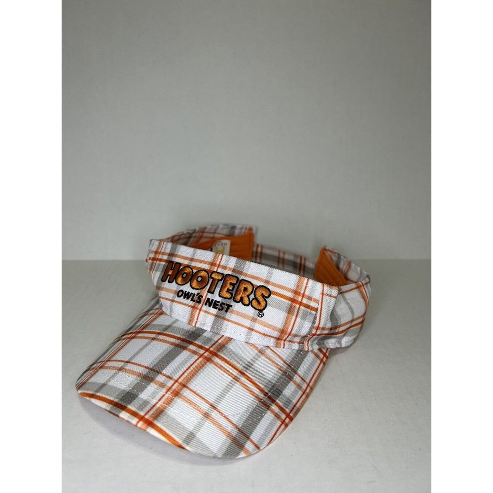 Hooters Visor Orange Plaid Adjustable Orange Logo Spell Out Owls Nest Hat